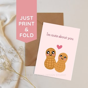 IMPRIMÍVEL Cartão de felicitações em branco para o Dia dos Namorados, Cartão Nuts About You, Imprimir e dobrar Cartão de felicitações de 5 "x 7", Feliz Dia dos Namorados, Download instantâneo