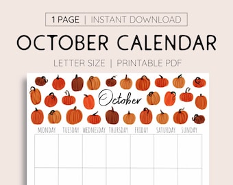 Printable Monthly Autumn Calendar Autumn Fall (Instant Download) - Etsy