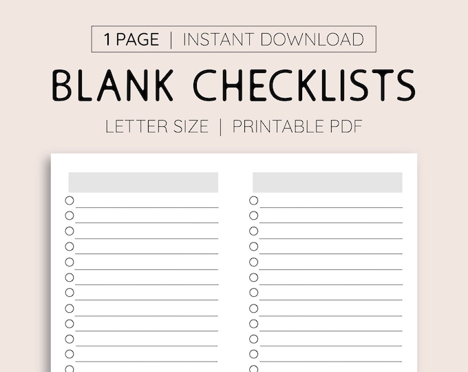 Blank Checklist Printable: Task Organizer (PDF) - Etsy Canada