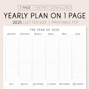 2025 Year At A Glance, INSTANT DOWNLOAD, Yearly Overview, Printable Calendar, 2025 Yearly Planner, Annual Overview
