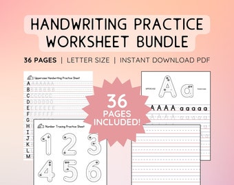 Handwriting Practice Worksheet Bundle: Letter & Number Tracing (PDF)