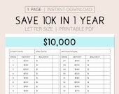 10K Savings Goal Tracker Printable Money Saving Log, 1 Year Savings Goal 52 Weeks Letter Size Planner Printable