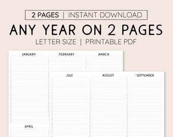 2025 Year at A Glance INSTANT DOWNLOAD Yearly Overview - Etsy