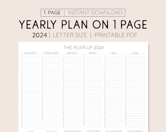 2024 Year At A Glance, INSTANT DOWNLOAD, Yearly Overview, Printable Calendar, Yearly Planner, Annual Overview