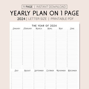 2024 Year At A Glance, INSTANT DOWNLOAD, Yearly Overview, Printable Calendar, Yearly Planner, Annual Overview