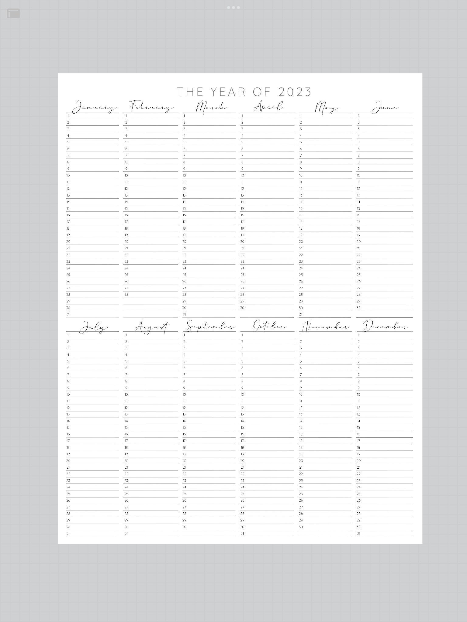 2023 Year at A Glance, INSTANT DOWNLOAD, Yearly Overview, Printable ...