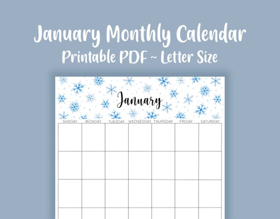 January Calendar INSTANT DOWNLOAD Undated Printable | Etsy
