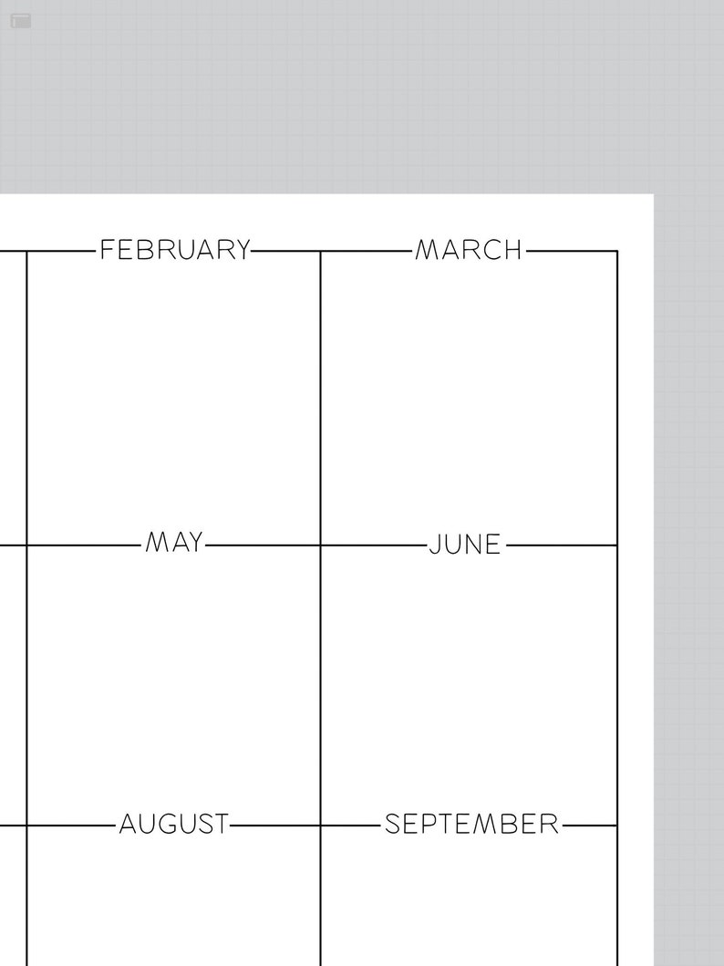 May include: A section of a white calendar page featuring a black grid and the months February, March, May, June, August, and September, printed in a simple sans-serif font.