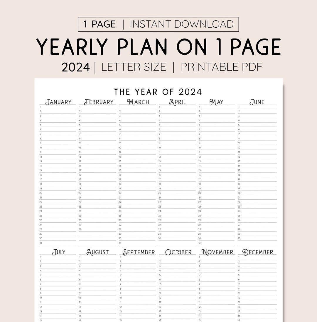 2024 Year at A Glance Printable Calendar (PDF Download) - Etsy