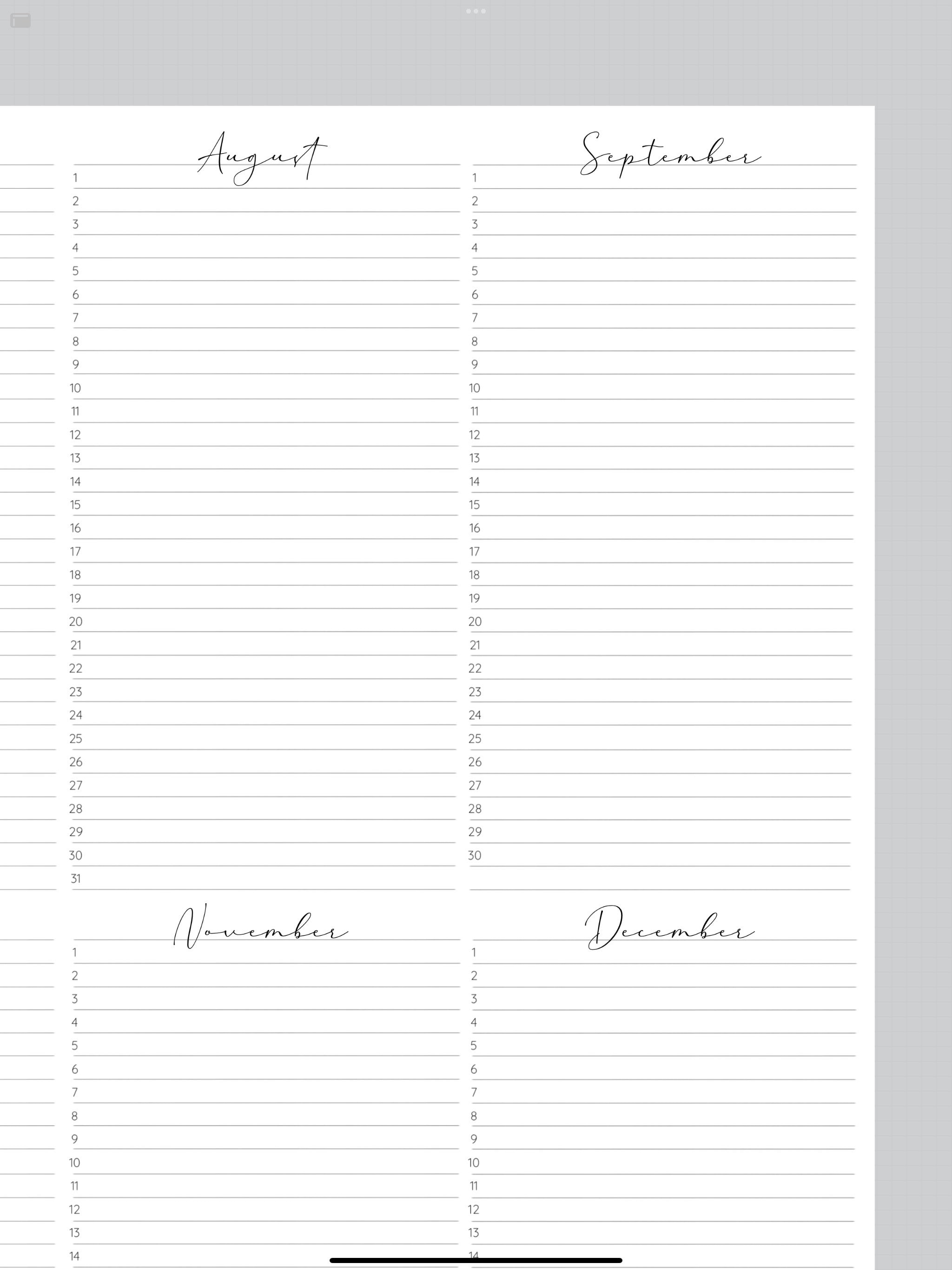 Any Year at a Glance on Two Pages, Yearly Planner Printable, Letter ...