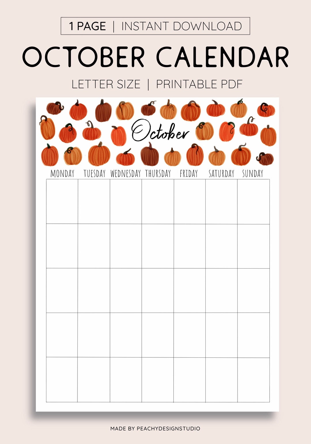 October Monthly Calendar INSTANT DOWNLOAD Monlyly Agenda Monthly October Monthly Calendar INSTANT DOWNLOAD Monlyly Agenda Monthly