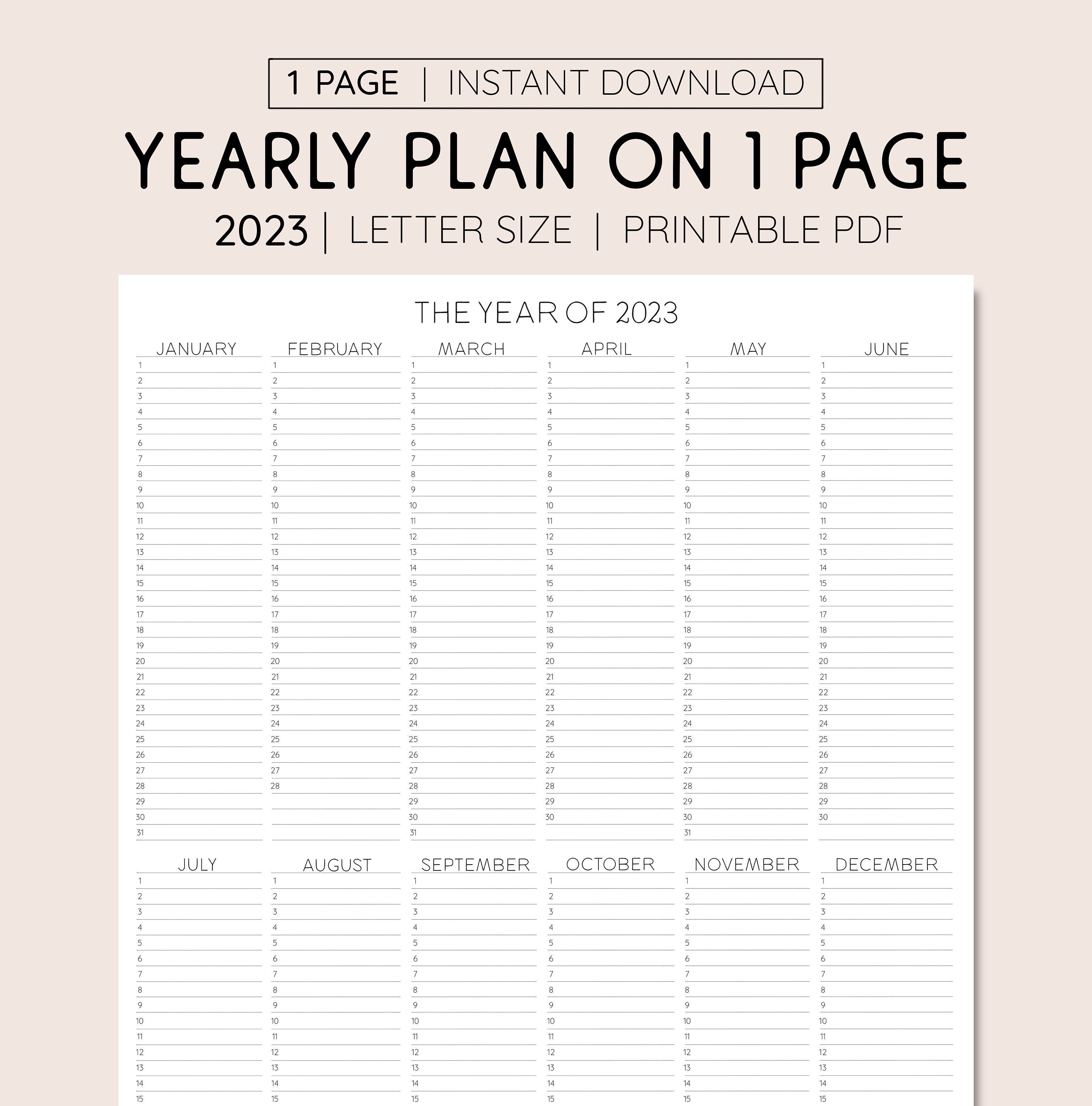 2023 Year at A Glance, INSTANT DOWNLOAD, Yearly Overview, Printable ...