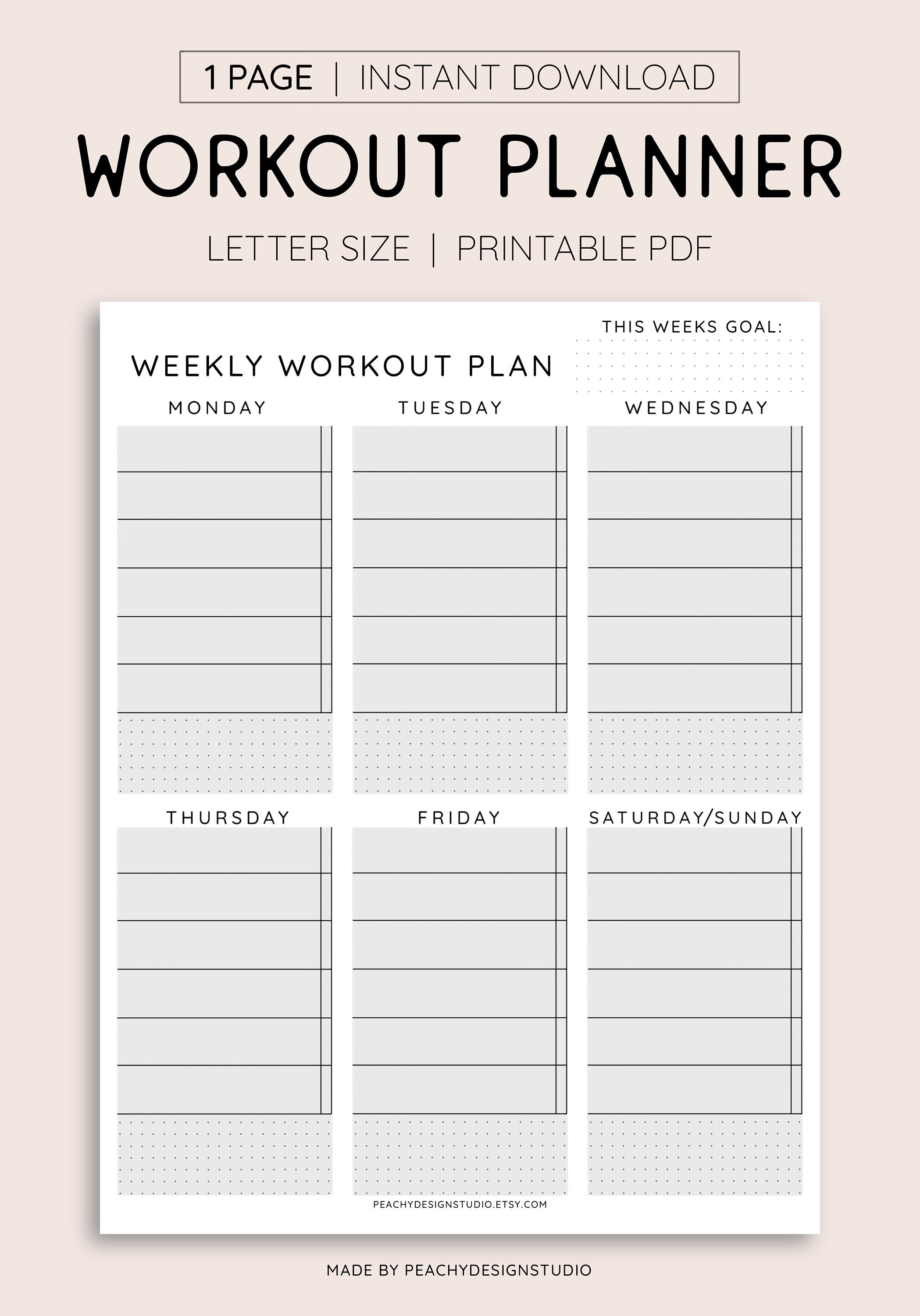 Weekly Workout Planner Printable: Fitness Tracker (Digital Download)