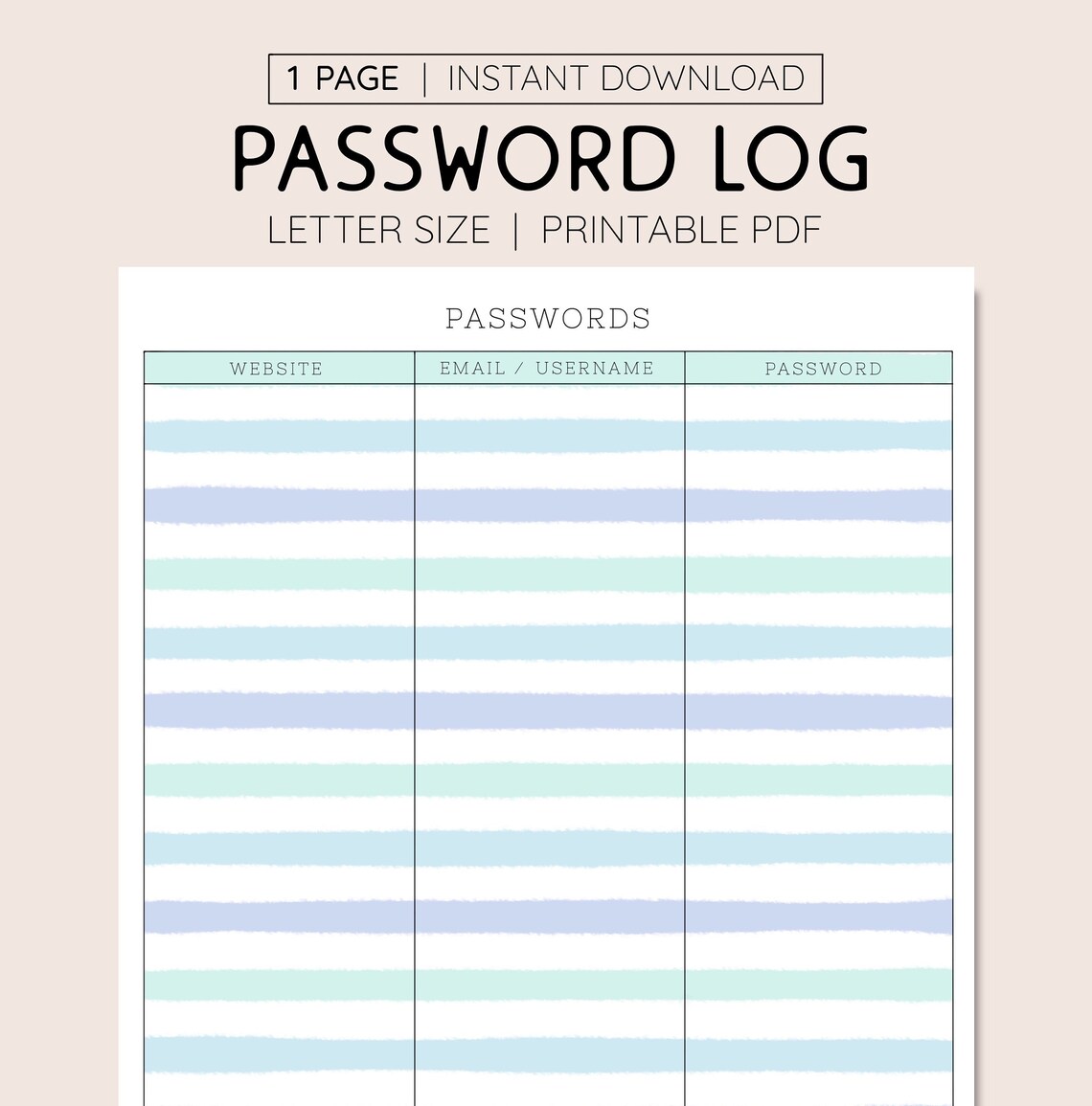 Printable Password Log INSTANT DOWNLOAD Password Tracker - Etsy
