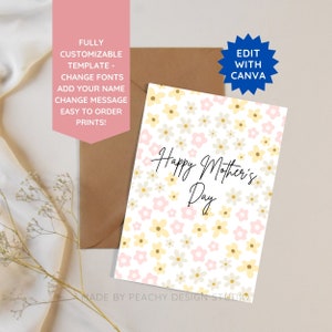 EDITIERBARE Muttertags-Grußkartenvorlage, 13 x 18 cm Grußkarte, individueller glücklicher Muttertag, Geschenk für Mutter, druckbare Karte, in Canva bearbeiten