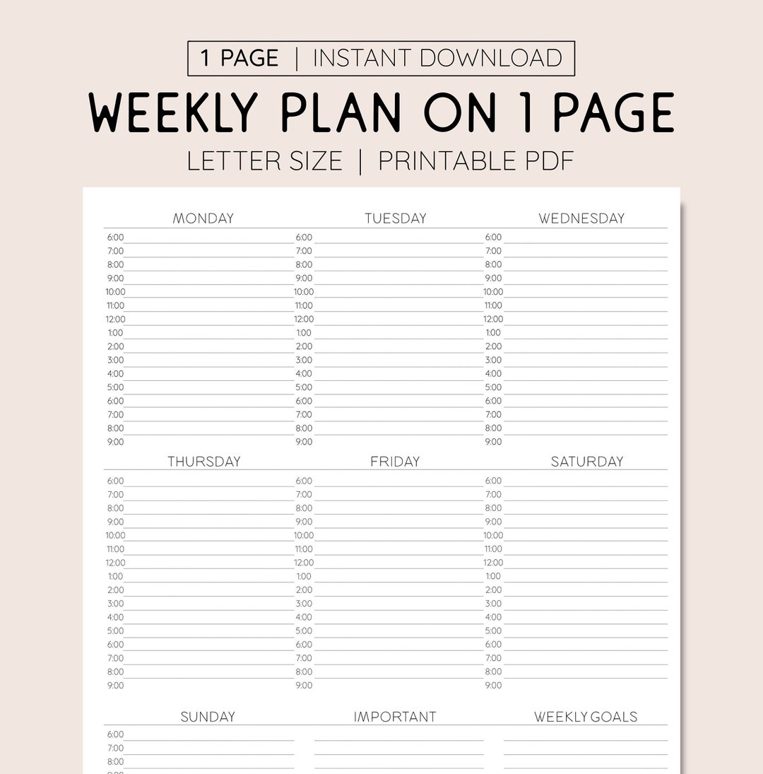 Week at A Glance, INSTANT DOWNLOAD, Weekly Overview, Printable Calendar ...