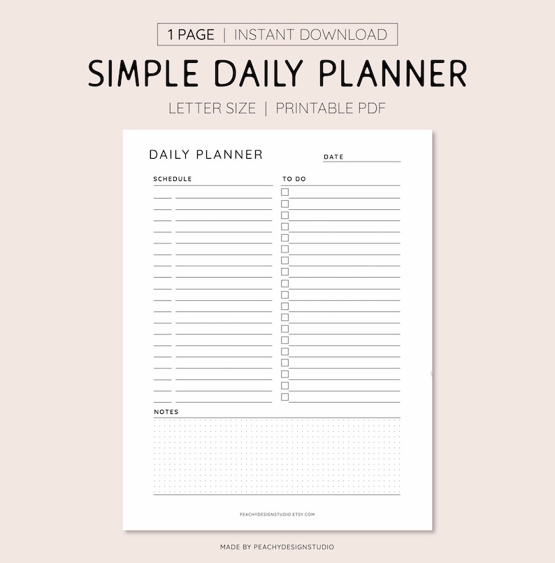 Minimalist Daily Planner Printable: Simple To-do List (PDF) - Etsy