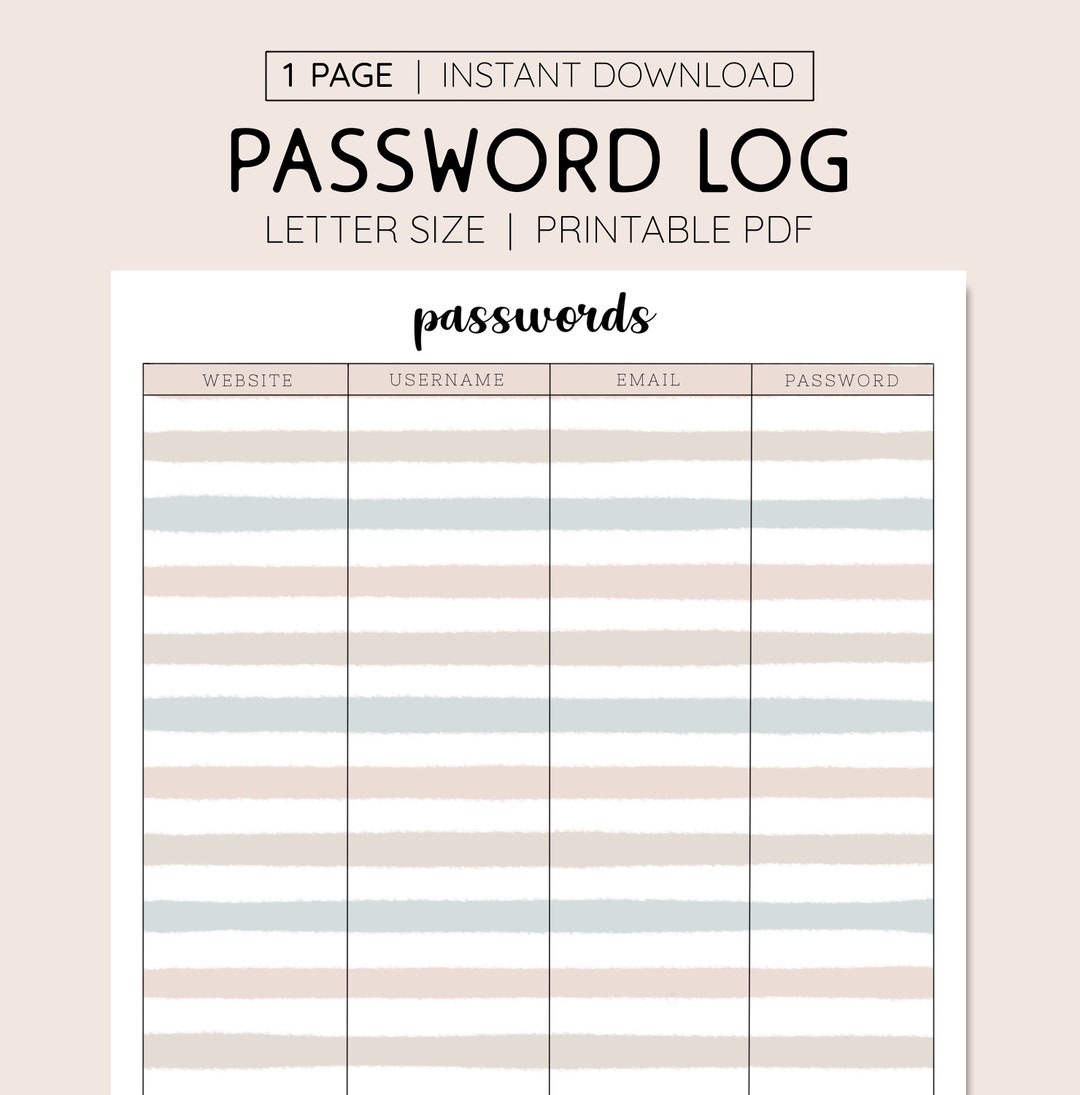 Password Log, INSTANT DOWNLOAD, Password Tracker, Keep Passwords ...
