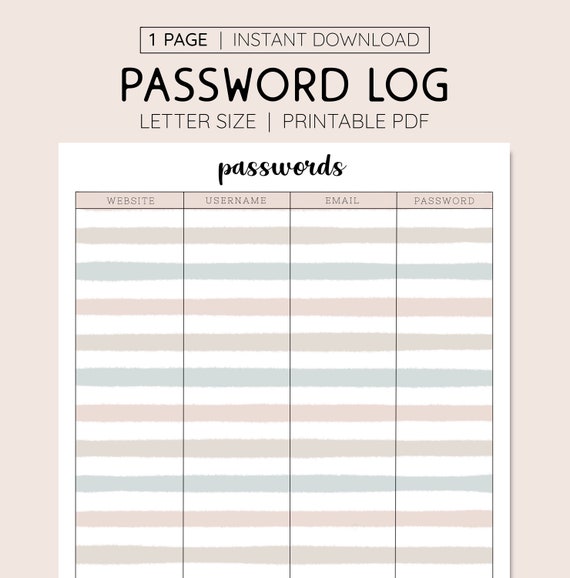 Pasword Tracker, Password Log for Personal Size Planners