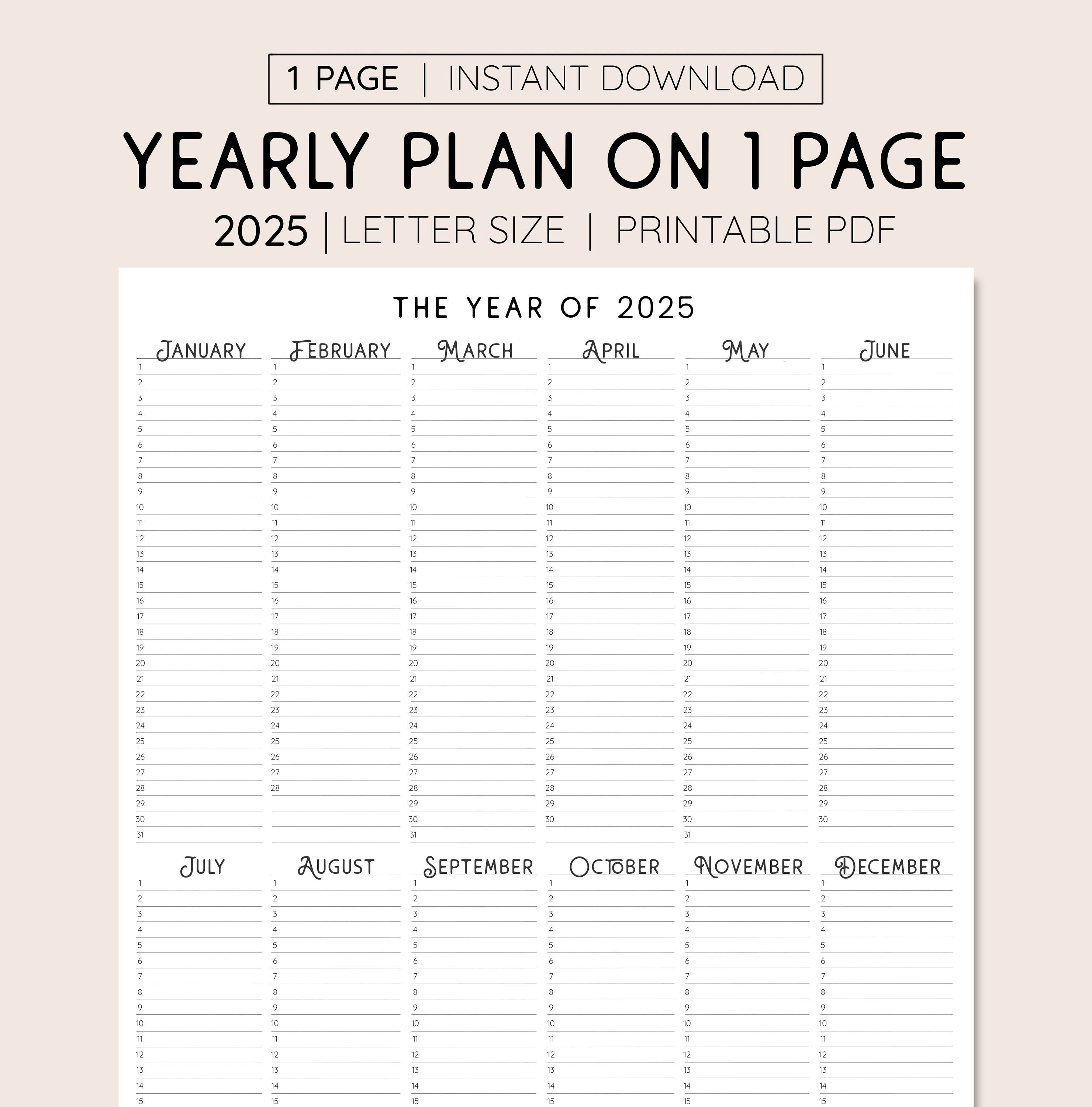 2025 Year at A Glance INSTANT DOWNLOAD Yearly Overview Etsy Canada