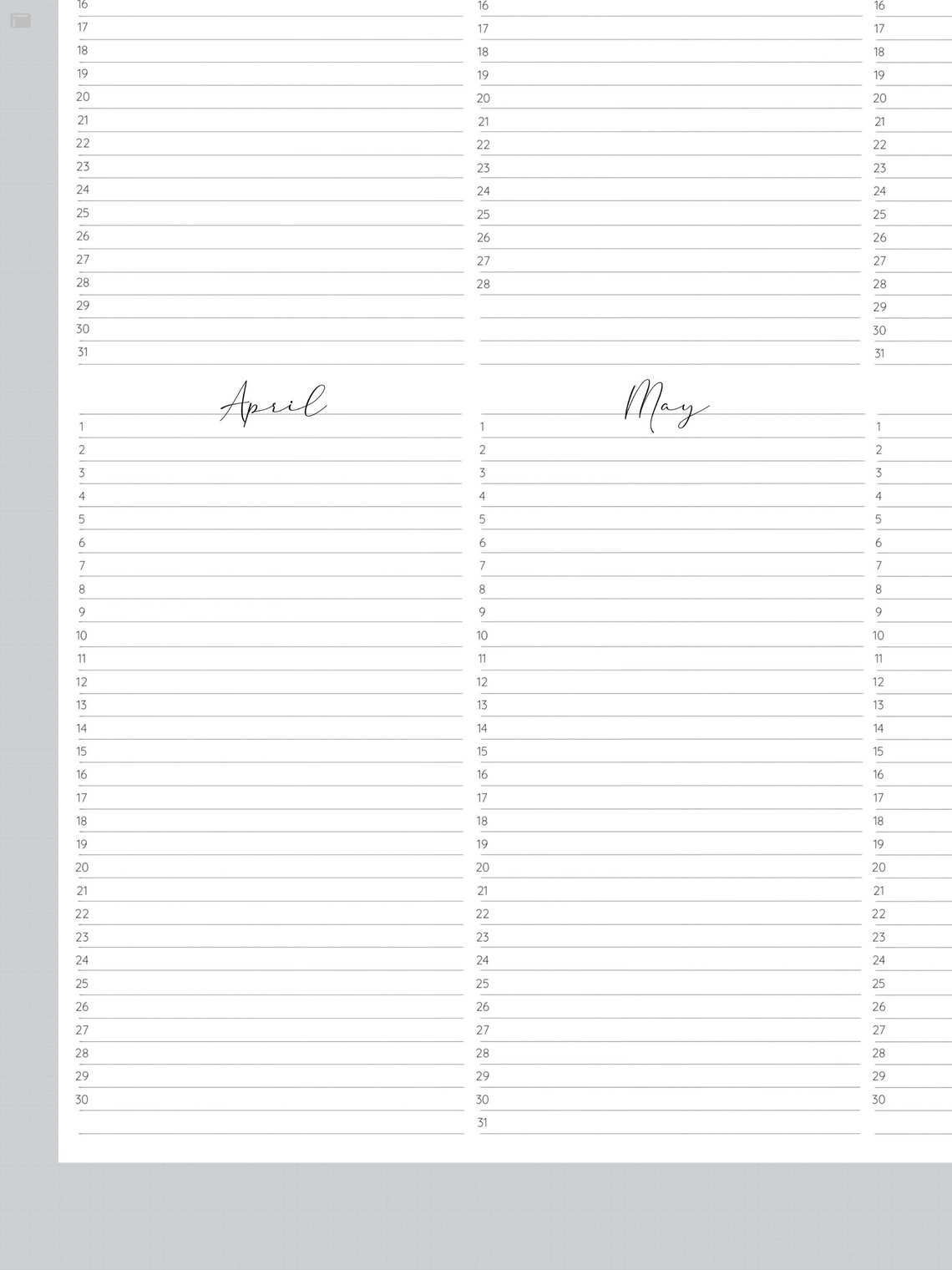 Any Year at a Glance on Two Pages, Yearly Planner Printable, Letter ...