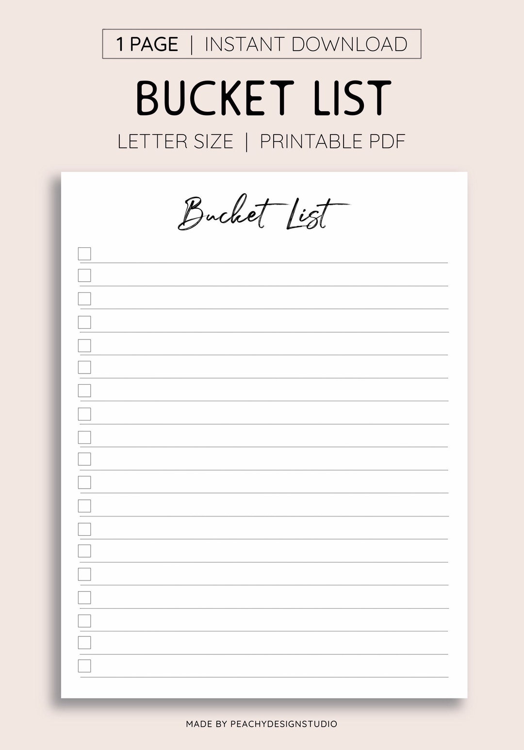 Bucket List, INSTANT DOWNLOAD, Life Goals Planner, to Do List Planner