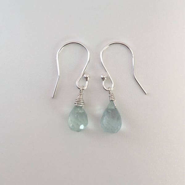 Aquamarine Drop Earrings/Faceted Aquamarine Drops/March Birthday Gift/Blue Gemstone Earrings/Silver Aquamarine Earrings/March Birthstone