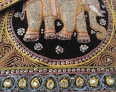 Indian Embroidered Vintage Elephants Kalaga Shoulder Bag Burmese Elephants Tapestry