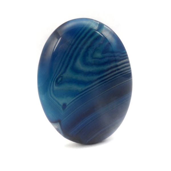 Large Blue and Black Onyx Cabochon, Oval Blue Flat Back Cabochon Cab Pendant Setting 40 x 30mm CB263A