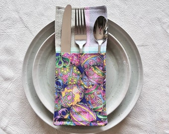 Easter table decor, holiday place setting, Set of four silverware sleeves, utensil sleeve, silverware pouch, cutlery holder for table