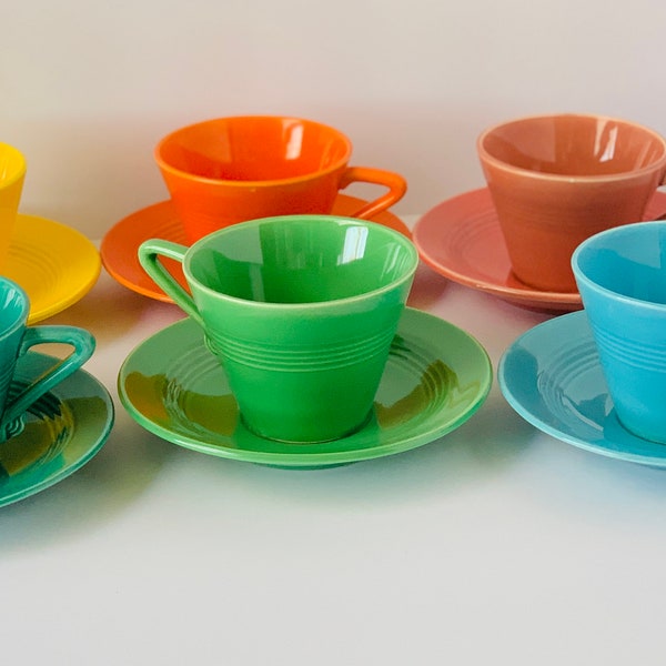 Vintage | Modern Teacups & Saucers | Fiesta | Harlequin | Homer Laughlin