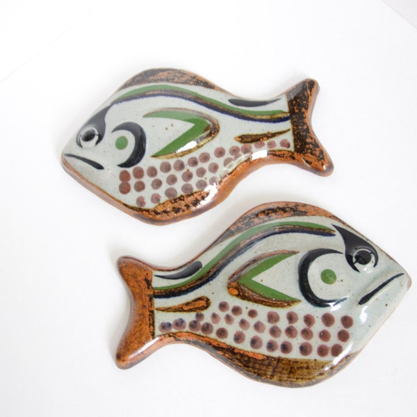 Vintage Mid Century Pair of Hand Painted Ceramic Fish