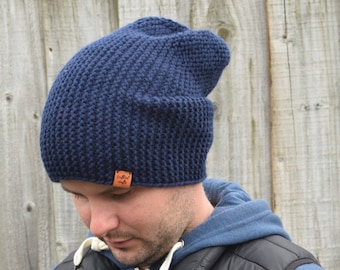 Unisex beanie hat, Blue Beanie hat, Adult hat, Men hat, Women hat, slouchy beanie, Hand knit hat, ready to ship