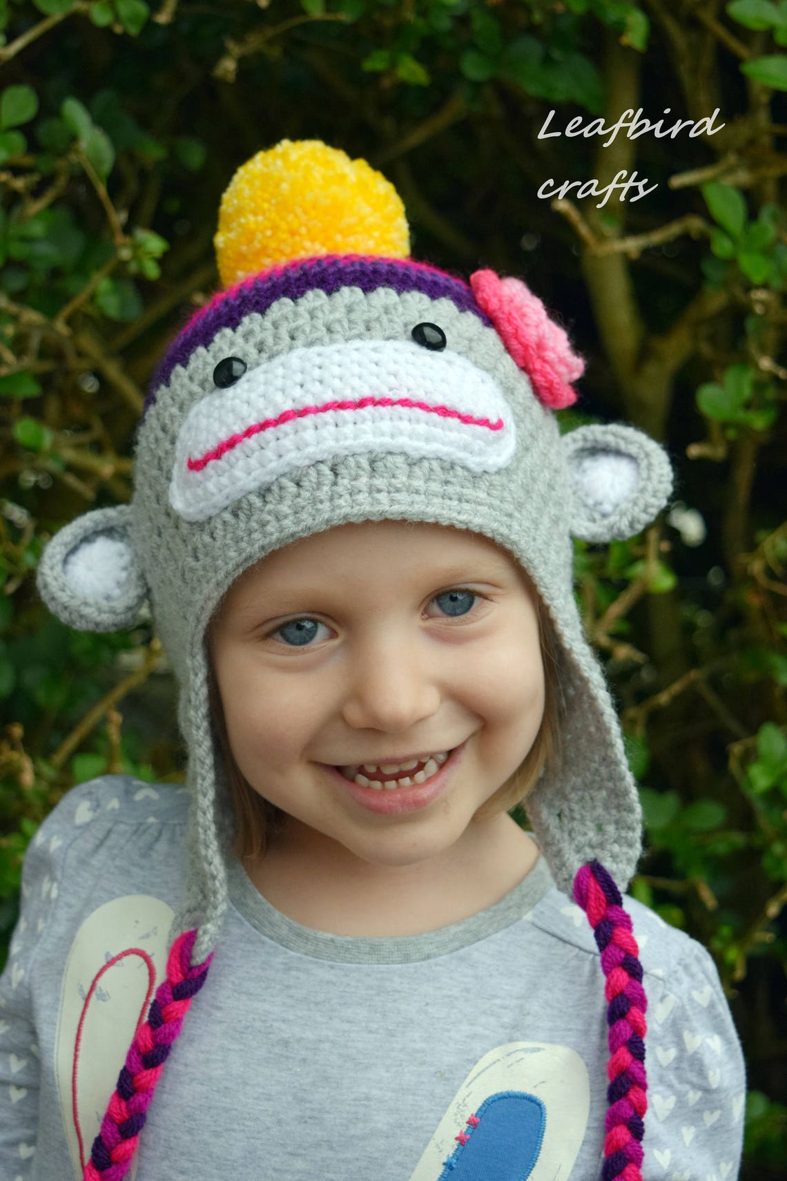 Handmade Socks Monkey Hat, Kids Hat, Character Hat, Socks Monkey Hat