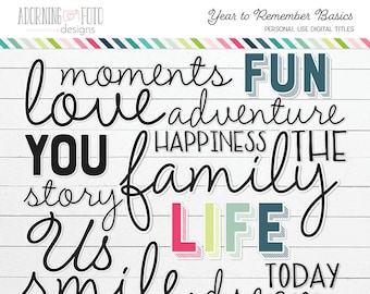 Year to Remember Digital Title Stickers, Scrapbooking Embellishments, Everyday scrapbooking elements, digital Title stickers