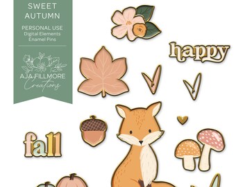 Sweet Autumn Digital Scrapbooking Embellishments, fall scrapbooking elements, fall scrapbooking embellishments, fall digital enamel pins
