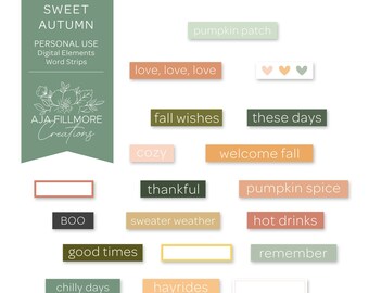 Sweet Autumn Digital Scrapbooking Embellishments, fall scrapbooking elements, fall scrapbooking embellishments, fall digital word strips