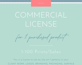 Mini Commercial License ADD/ON for 1-100 prints/sales | This License allows you to use ONE pattern/clipart set in items for sale