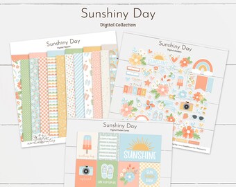 Summer digital scrapbooking collection, summer clipart, summer digital paper, summer digital stickers, summer digital kit, summer scrapbook