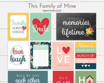 Pocket cards, Family Digital Journaling Cards, Journal Cards, Project Life Family Everyday digital cards, family journal cards, journaling