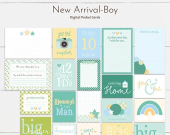 New Arrival Baby Boy Digital Journaling Cards, Project Life baby boy digital cards, baby boy digital scrapbooking cards, baby boy cards