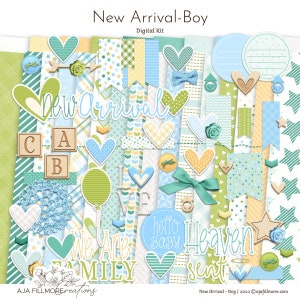 New arrival baby digital scrapbooking kit, baby boy scrapbooking paper, baby boy scrapbooking kit, baby boy digital kit, baby boy kit