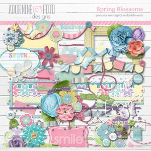 Spring Blossoms Digital Scrapbooking Embelishments, Digital Elements, spring digital scrapbook elements