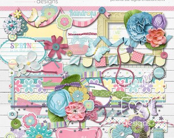 Spring Blossoms Digital Scrapbooking Embelishments, Digital Elements, spring digital scrapbook elements