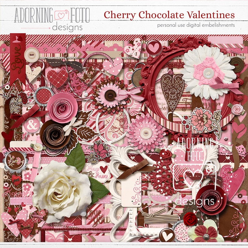 Cherry Chocolate Valentines Digital Scrapbooking Etsy