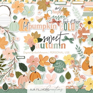 Sweet Autumn Digital Scrapbooking Embellishments, fall scrapbooking elements, fall scrapbooking embellishments, fall stickers, autumn