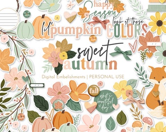 Sweet Autumn Digital Scrapbooking Embellishments, fall scrapbooking elements, fall scrapbooking embellishments, fall stickers, autumn