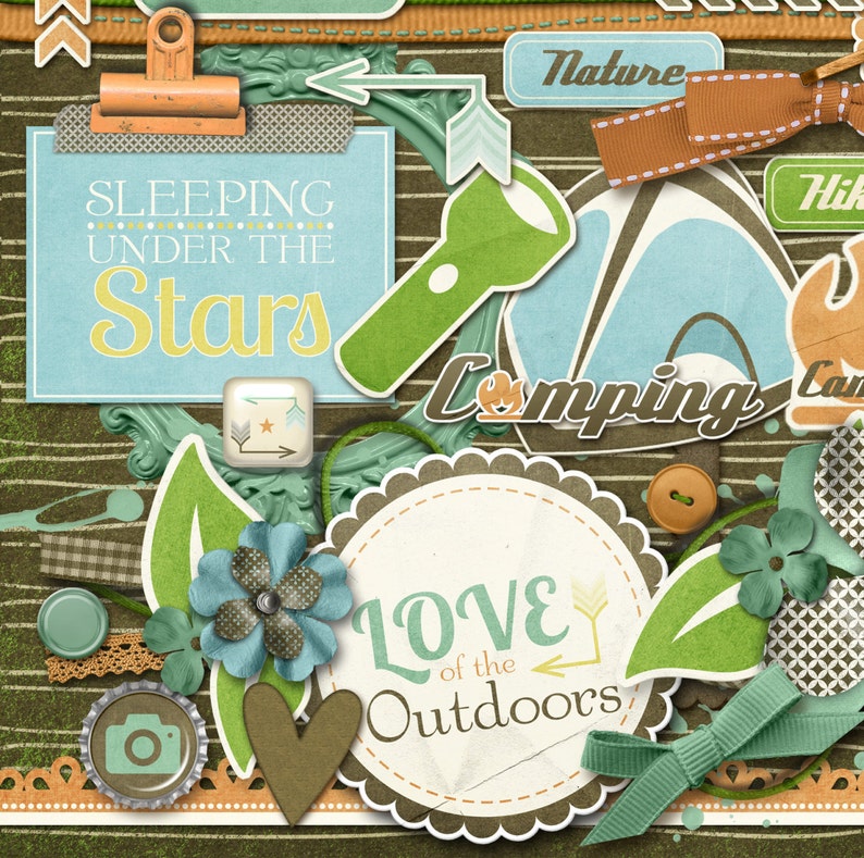 Lil Camper Digital Scrapbooking Embellishments, Camping Digital