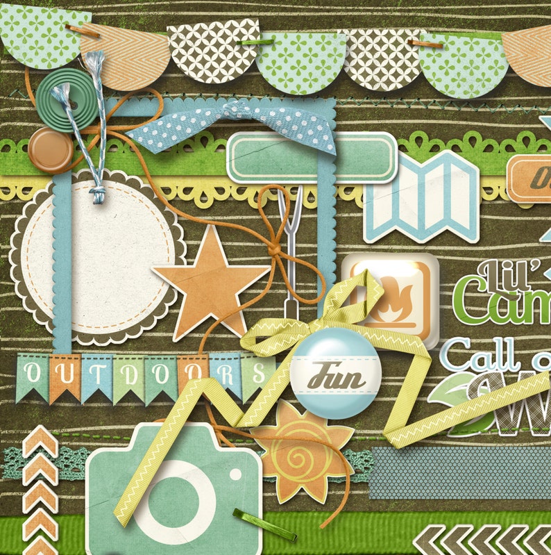 Lil Camper Digital Scrapbooking Embellishments, Camping Digital