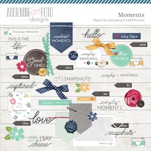 Everyday Moments Digital Scrapbooking Embellishments, everyday scrapbooking elements, minimalist scrapbooking embelishments
